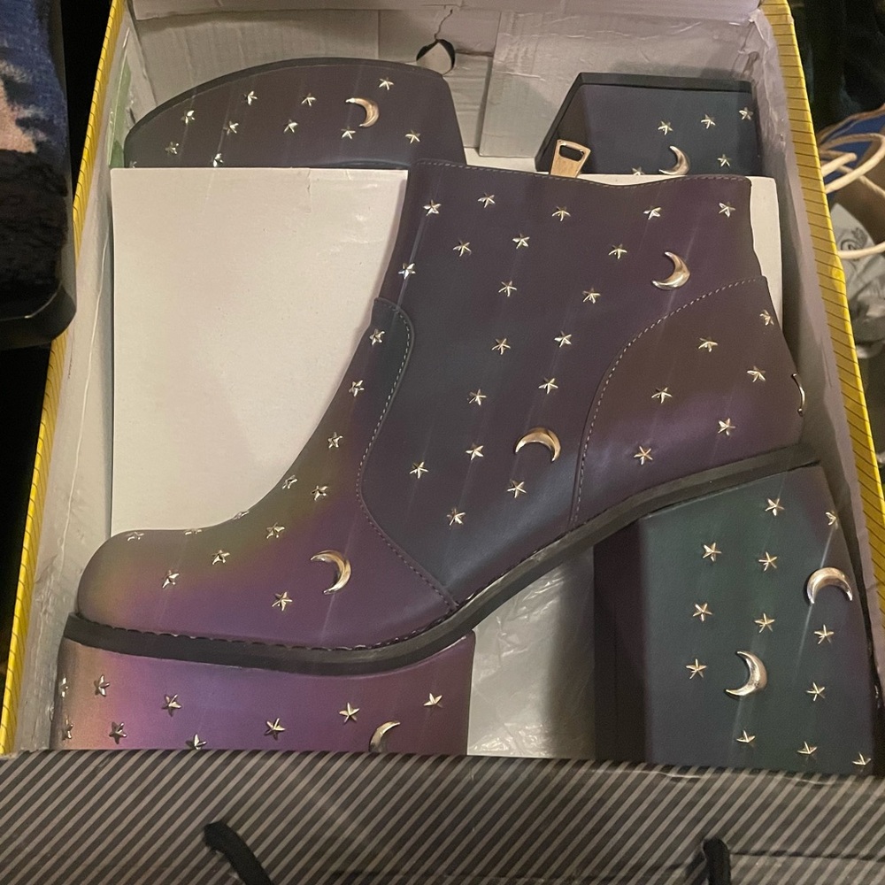 NIB Dollskill Cosmic Divinity Reflective Boots- RARE.